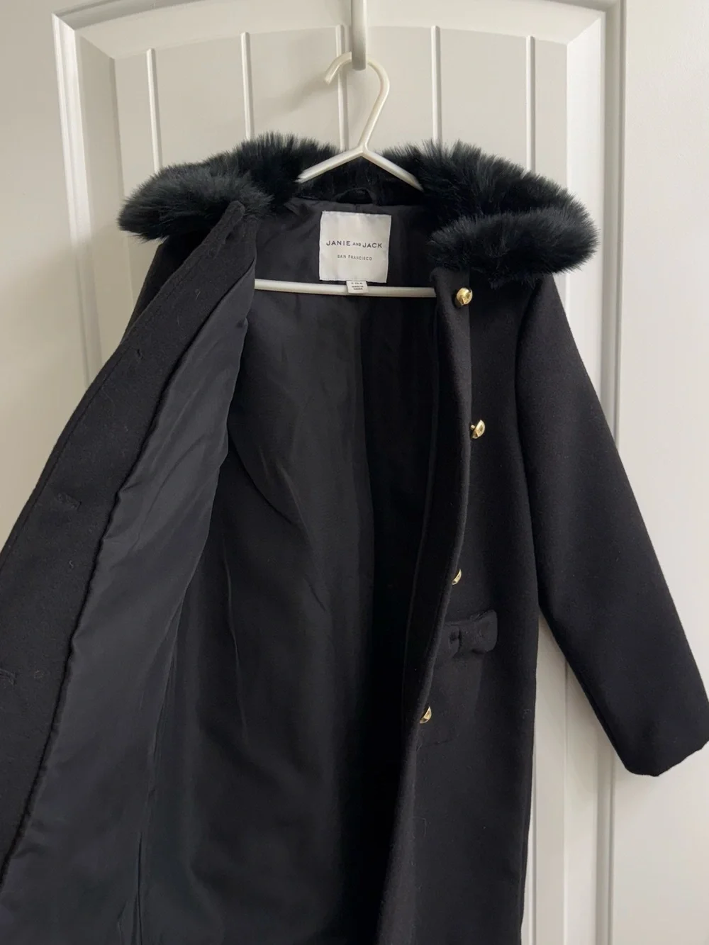 New Condition Janie and Jack Black Coat Faux-Fur Collar sz 5/6